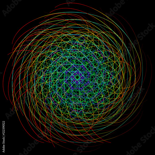 Neon chaotic interweaving lines. Abstract neon ball of yarn. 