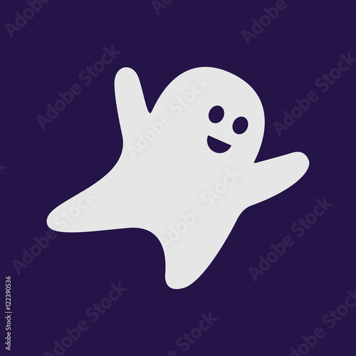Icono plano fantasma volando gris sobre fondo azul oscuro