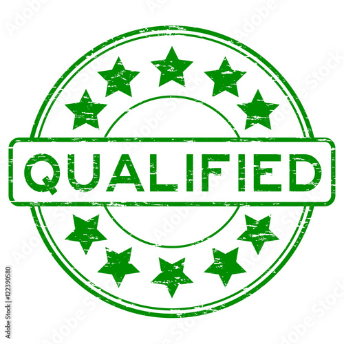 Grunge green round qualified with star rubber stamp