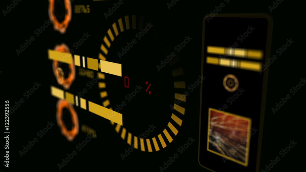 Abstract advanced technology control panel user interface. 3D rendering