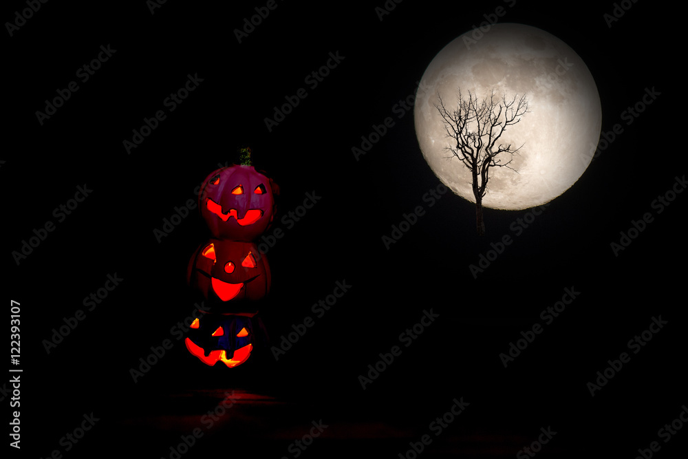 Halloween,pumpkins. full moon and death tree background Halloween,pumpkins. full moon and death tree background
