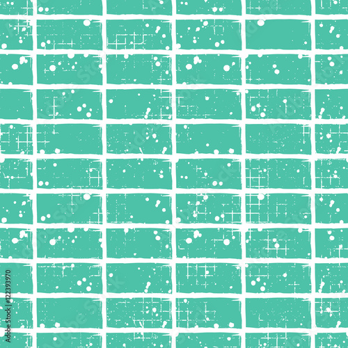 Seamless vector grunge pattern. Creative geometric blue background with bricks. Grunge texture with attrition, cracks and ambrosia. Old style vintage design. Graphic vector illustration.