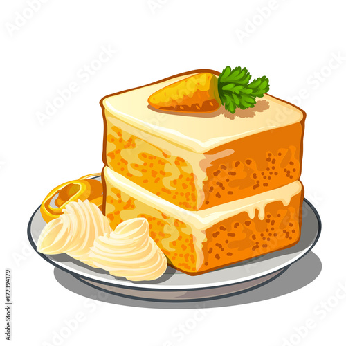 Delicious slice of carrot cake on plate