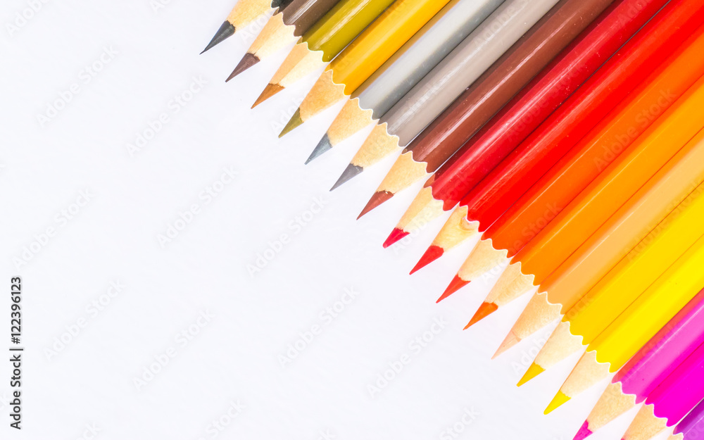 Colour pencils isolated on white background close up Colour pencils isolated on white background close up