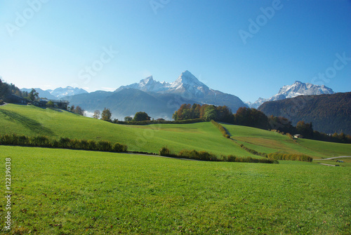 The Watzmann and the Hochkalter from the meadows of Berchtesgaden