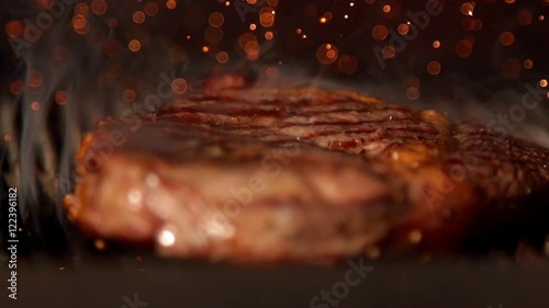 Cooking stake in slow motion