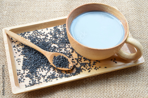 Soy milk mix black sesame with soybean seed and black sesame seeds dry
