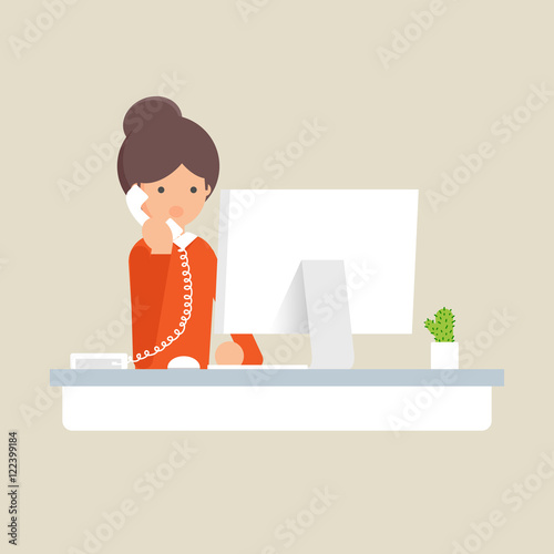 Vector illustration of a woman sitting in the office