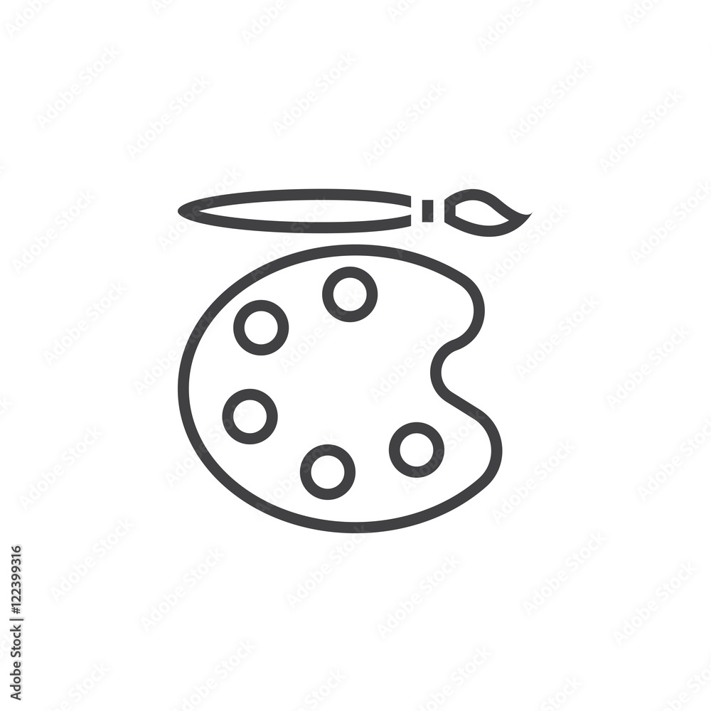 palette and brush line icon, outline vector sign, linear pictogram isolated on white, logo illustration palette and brush line icon, outline vector sign, linear pictogram isolated on white, logo illustration