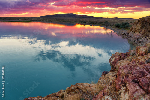 Fototapeta Naklejka Na Ścianę i Meble -  Sunset on the Lake Balkhash, Kazakhstan .