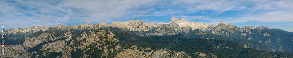 Panorama Julische Alpen mit Triglavmassiv vom Berg Vogel gesehen / Slowenien
