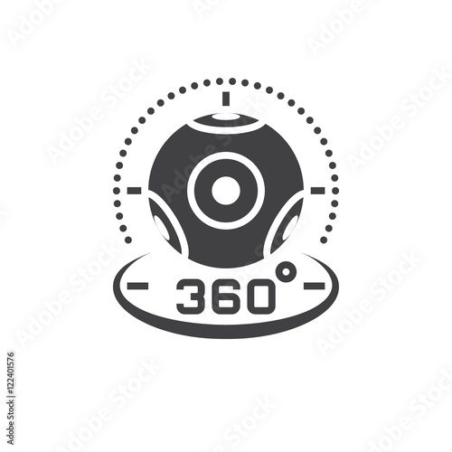 360 degree panoramic video camera icon vector, virtual reality device solid logo illustration, pictogram isolated on white