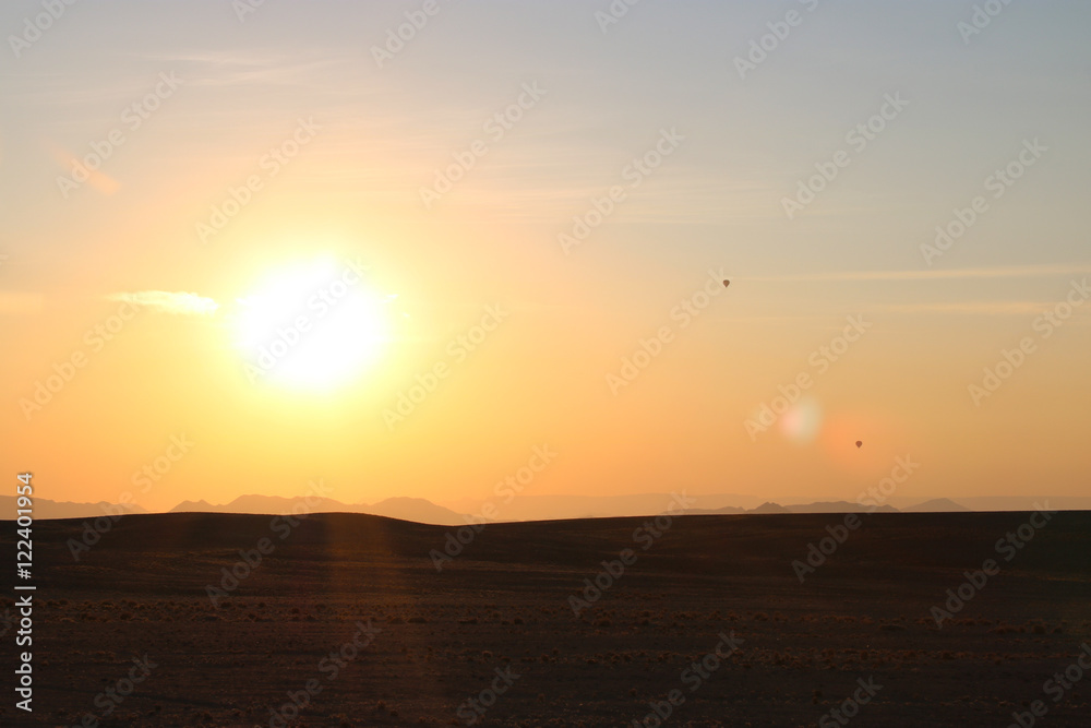 Balloons in the Namib desert - sunset at Sossousvlei