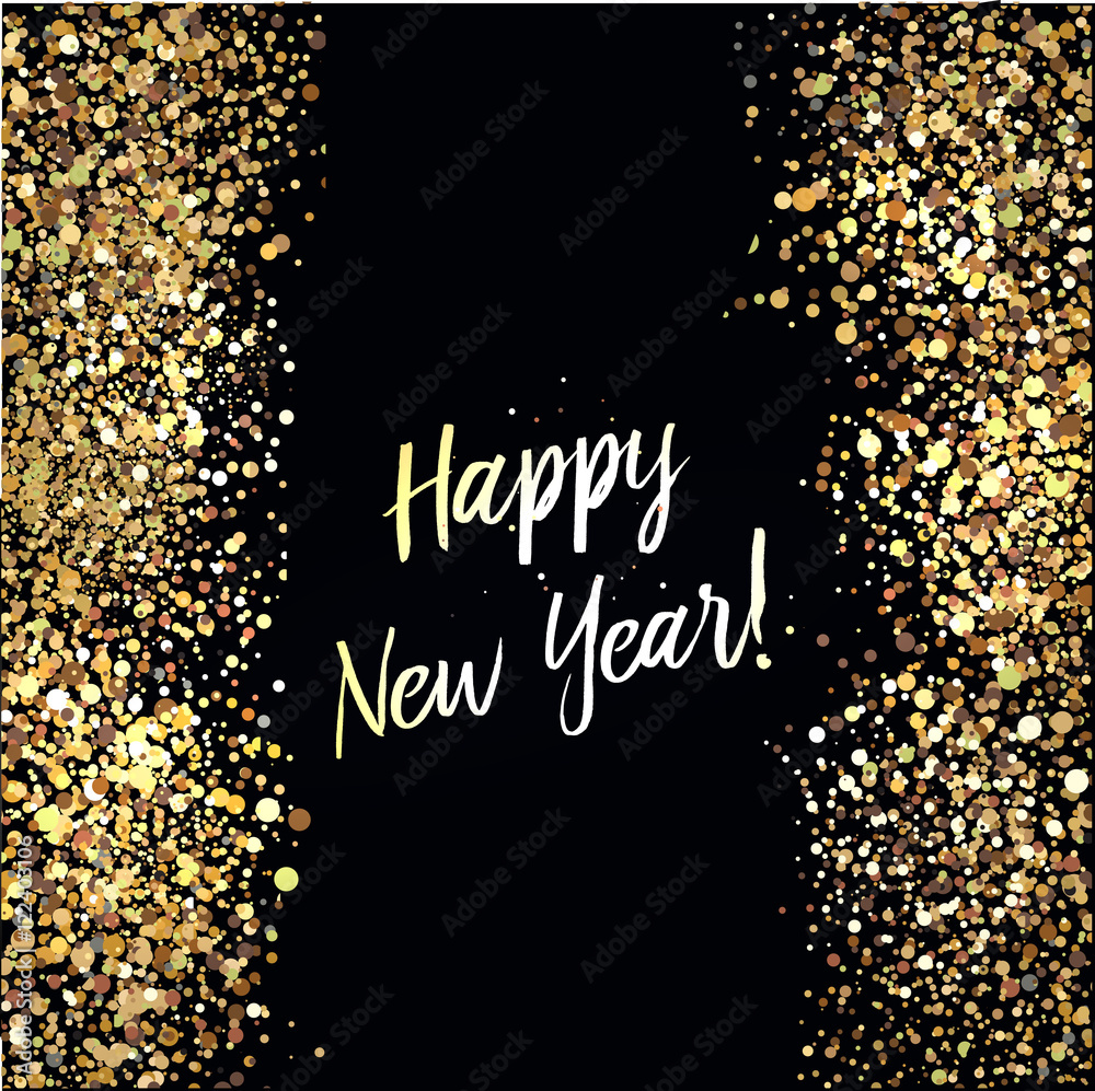 Happy New Year card with glittering background and gold dust