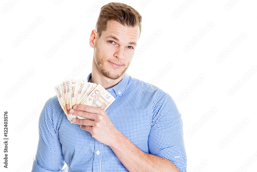 Junger Geschäftsman gewinnt viel Geld Junger Geschäftsman gewinnt viel Geld