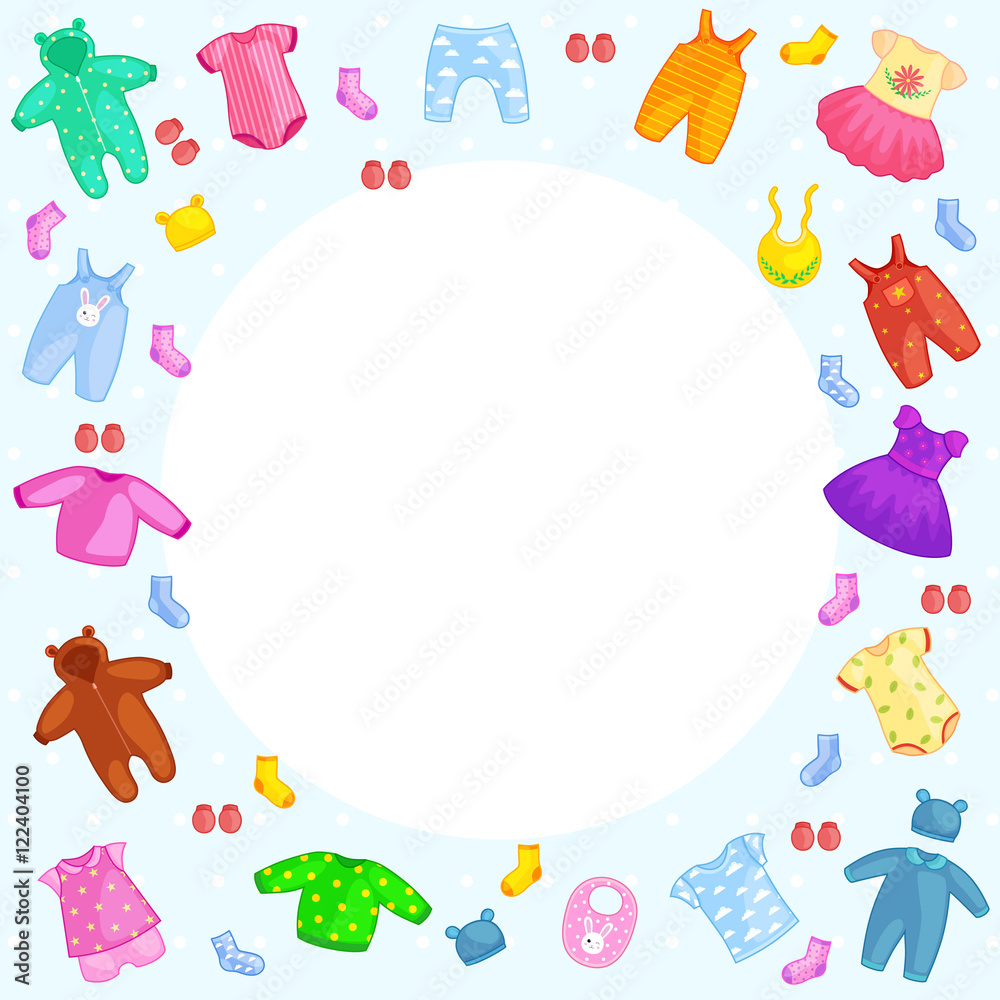 set of children clothes. vector illustration isolated on blue