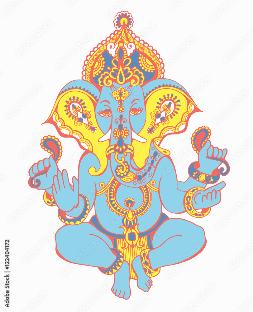 Fototapeta premium hindu lord ganesha ornate sketch drawing, tattoo, yoga, spiritua