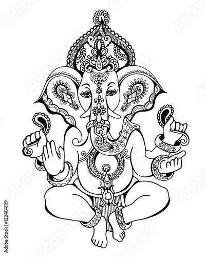 hindu lord ganesha ornate sketch drawing, tattoo, yoga