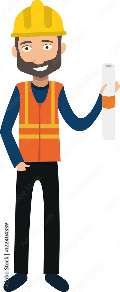 Friendly builder with helmet and house project. Friendly builder with helmet and house project.