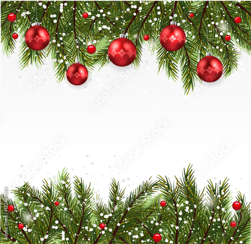 Christmas background-Realistic frame with fir and   Christamas decoration