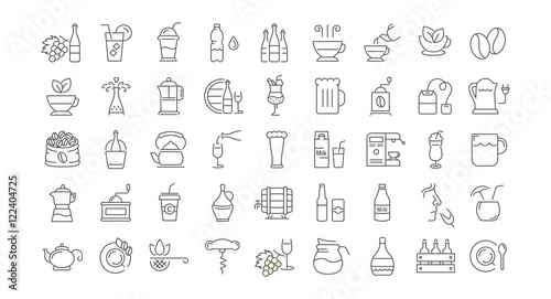 Set Vector Flat Line Icons Drinks and Alcohol