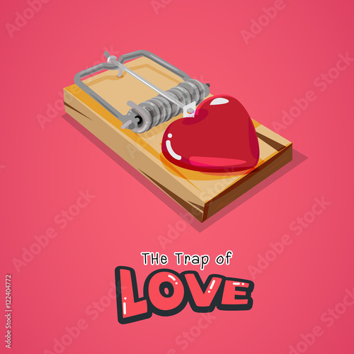  trap with red heart, love concept - vector