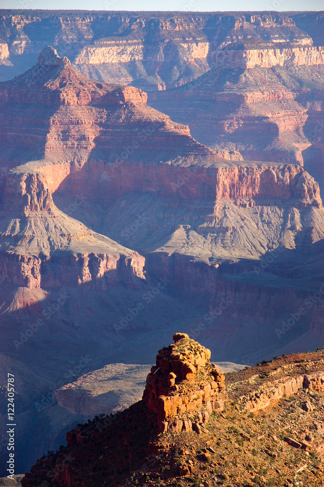 Morning sunlight, shadow, rocky cliff, Grand Canyon