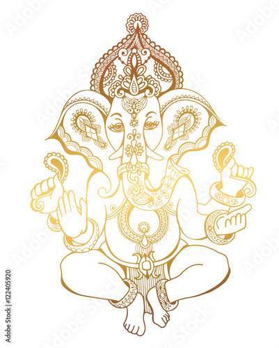 hindu lord ganesha ornate sketch drawing, tattoo, yoga, spiritua