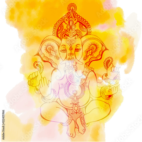 hindu lord ganesha ornate sketch drawing, tattoo, yoga, spiritua