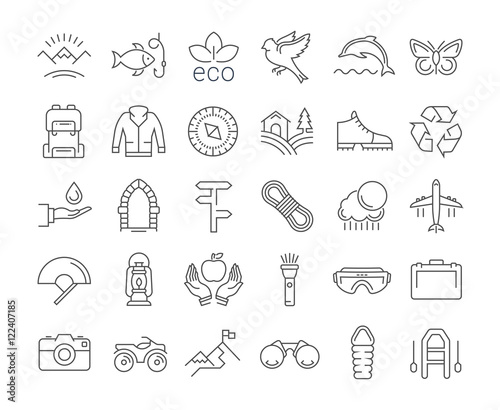 Set Vector Flat Line Icons Ecotourism