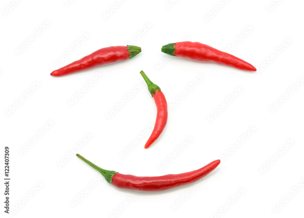 red chilli pepper smiley face on white