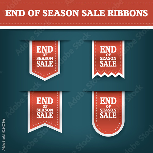 End season sale ribbon elements for online shopping and your products. E-shop icon bookmark with text.