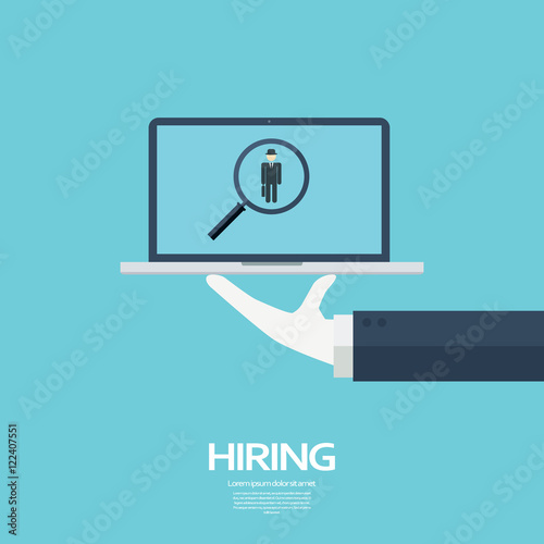 Search for job symbol with magnifying glass in modern flat design.