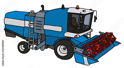 Hand drawing of a blue harvester