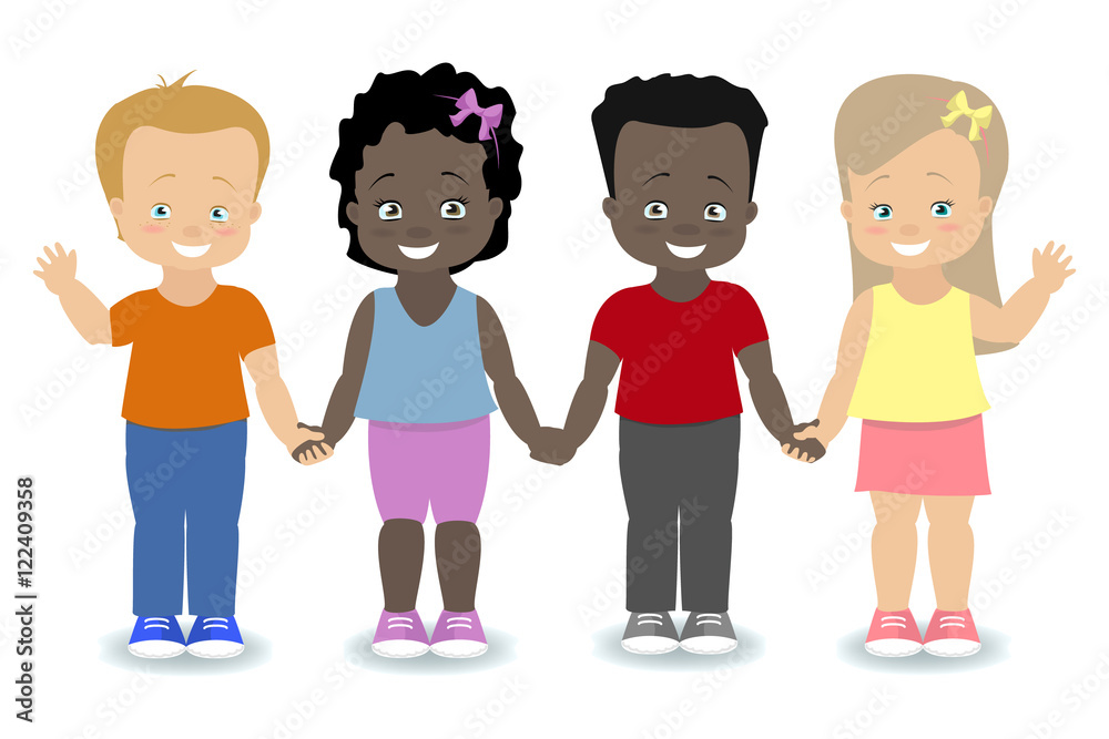 Group of boys and girls of different nationalities holding hands