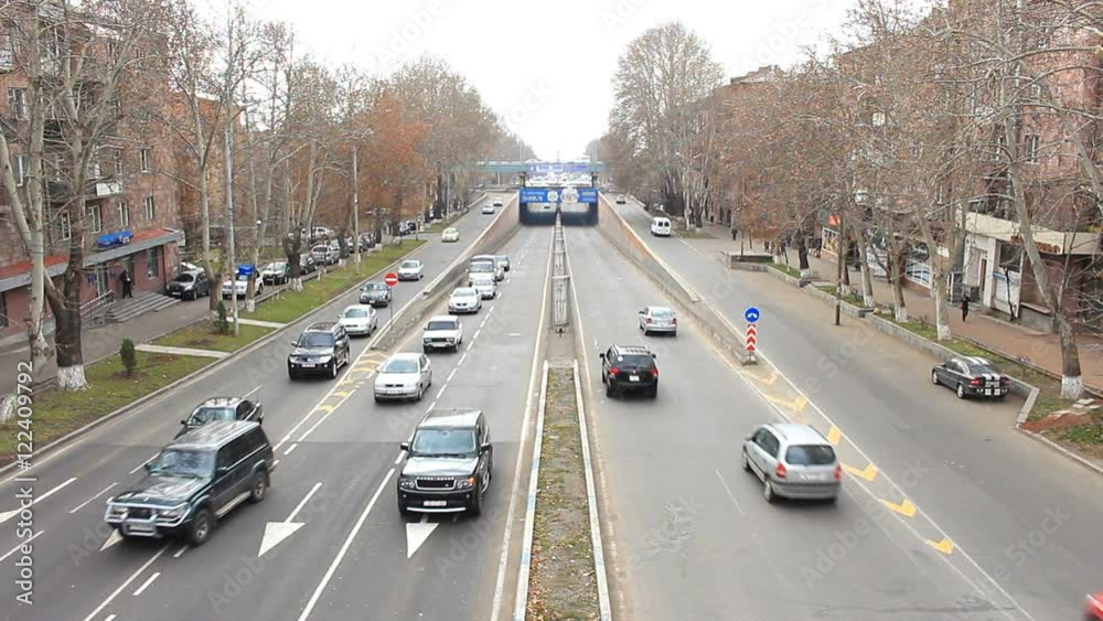 Movement cars on the road, view from above Movement cars on the road, view from above
