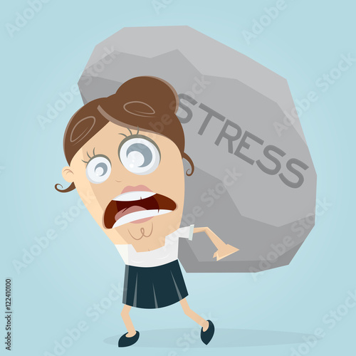 clipart of businesswoman carrying a big stress rock