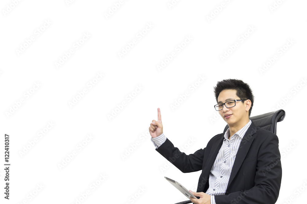 Portrait of a smart asian confident businessman holding tablet Portrait of a smart asian confident businessman holding tablet