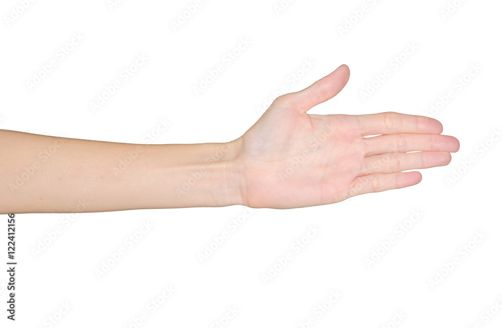 Human hand gesture is a shake hand. Isolated on white background. Human hand gesture is a shake hand. Isolated on white background.