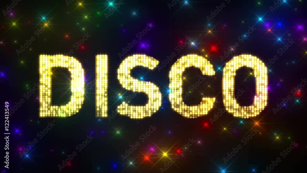 A 10 second looping DISCO sign over glittery multicolored flashes. A 10 second looping DISCO sign over glittery multicolored flashes.