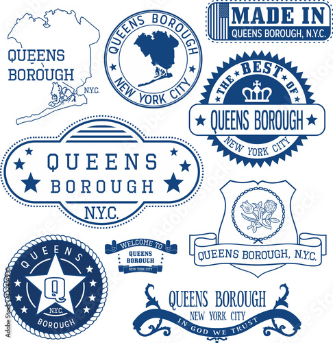 Photo generic stamps and signs of Queens borough, NYC