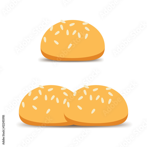 Bun with sesame seeds. Baked goods made with white flour. Vector