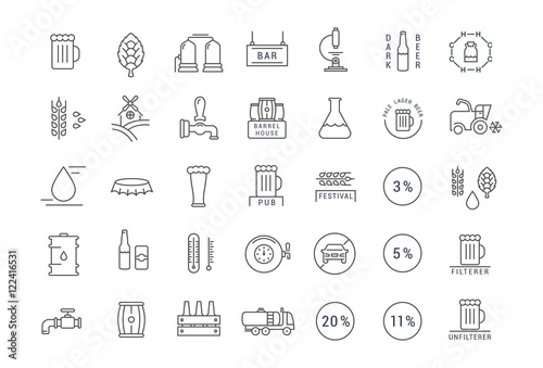 Set Vector Flat Line Icons Beer