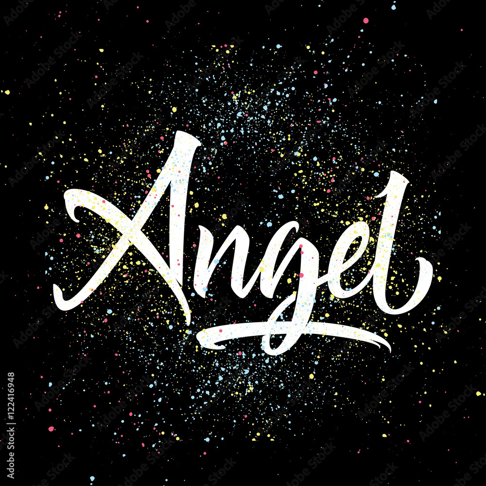 T-shirt printing logo template. Angel. Hand drawn calligraphy modern ...