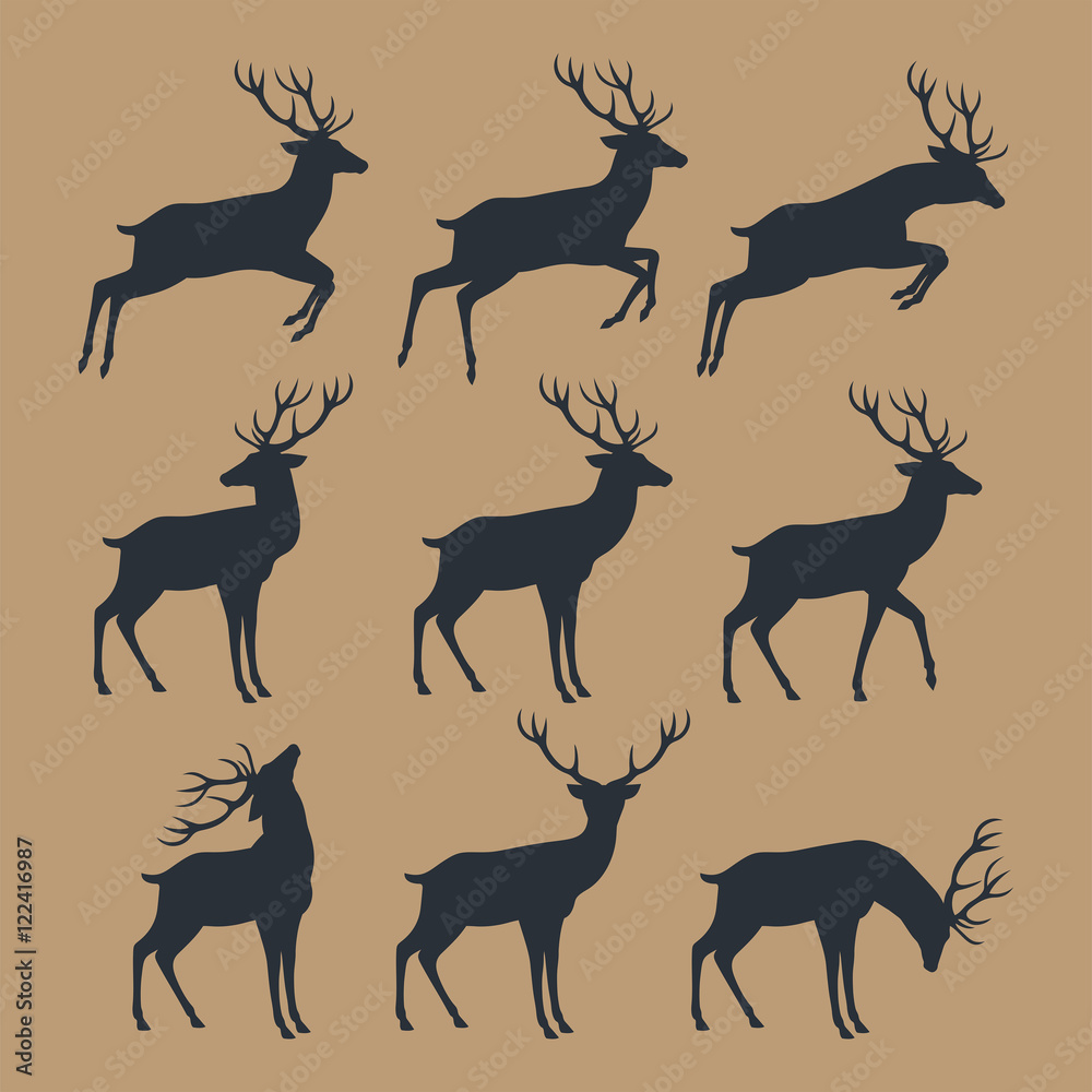 Deer silhouette set