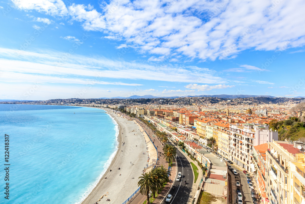 view of Nice coastline and beach with blue sky