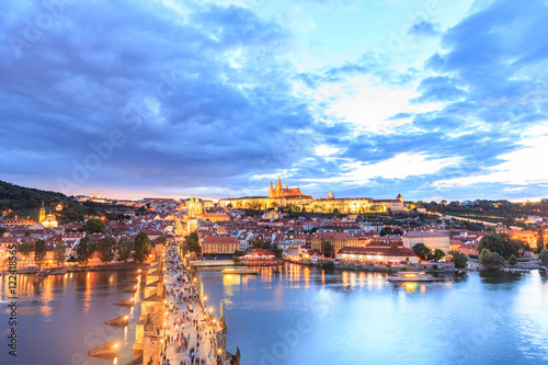 Prague castle and the Charles bridge at dusk © pigprox