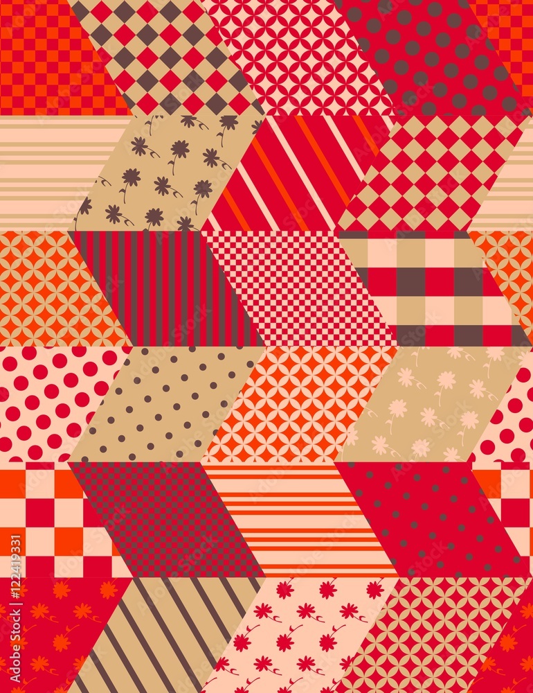 Autumn seamless patchwork pattern with zigzags. Quilting design in warm colors. Multicolor vector illustration. Autumn seamless patchwork pattern with zigzags. Quilting design in warm colors. Multicolor vector illustration.