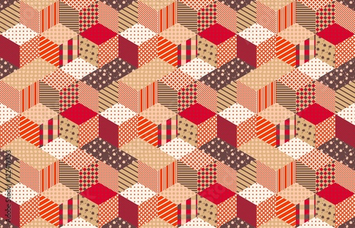 Autumn seamless patchwork pattern with stars. Vector background. Quilting in warm colors.