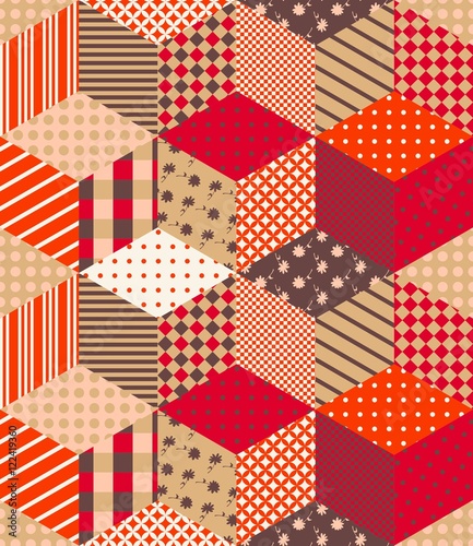 Bright seamless patchwork pattern in warm autumn colors. Vector illustration.